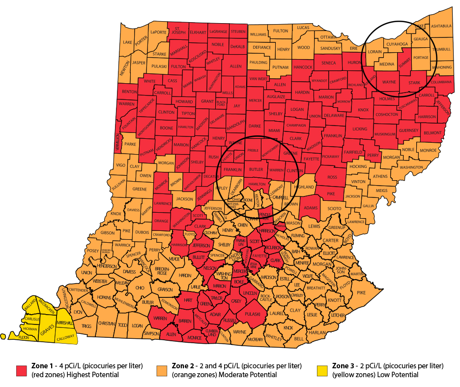 Map of Radon in Ohio